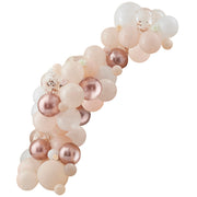 Peach, White & Rose Gold Balloon Arch with Flowers