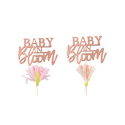 12 Rose Gold Floral Baby Shower Cupcake Toppers