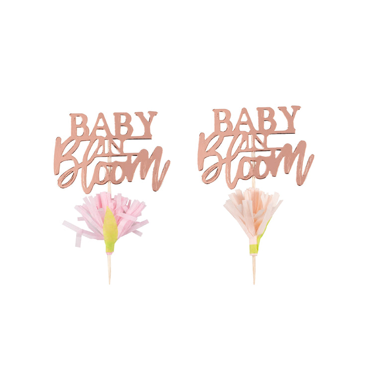 12 Rose Gold Floral Baby Shower Cupcake Toppers
