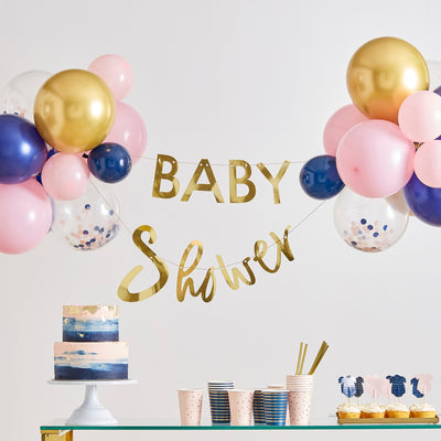 Gold Baby Shower Banner and Balloon Decoration