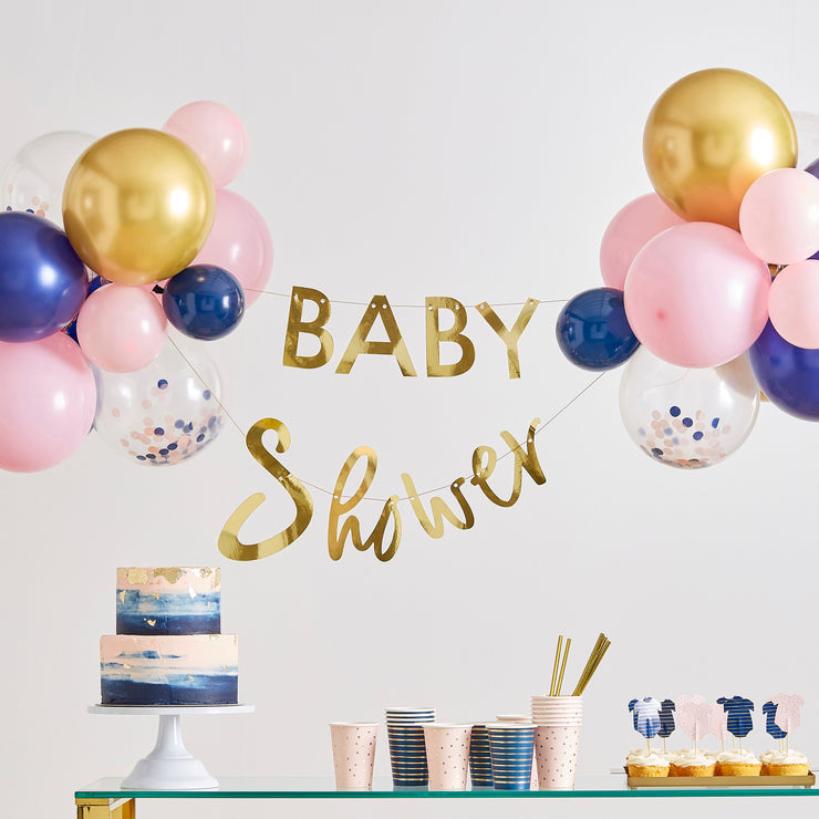 Navy Pink & Gold Confetti Baby Shower Balloons