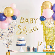 Gold Baby Shower Banner and Balloon Decoration