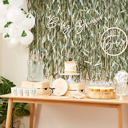 White Baby Shower Balloons Arch With Foliage