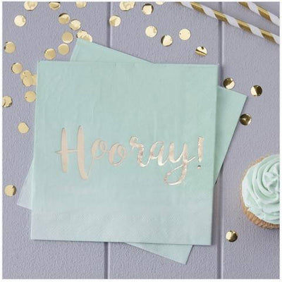 20 Mint Green and Gold Ombre Hooray Paper Party Napkins