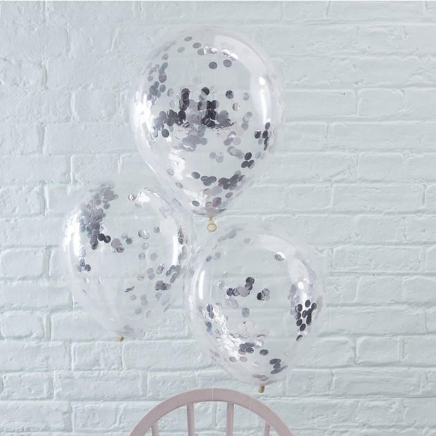 5 Silver Confetti Balloons