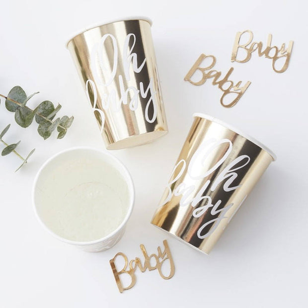 8 Oh Baby Gold Party Paper Cups