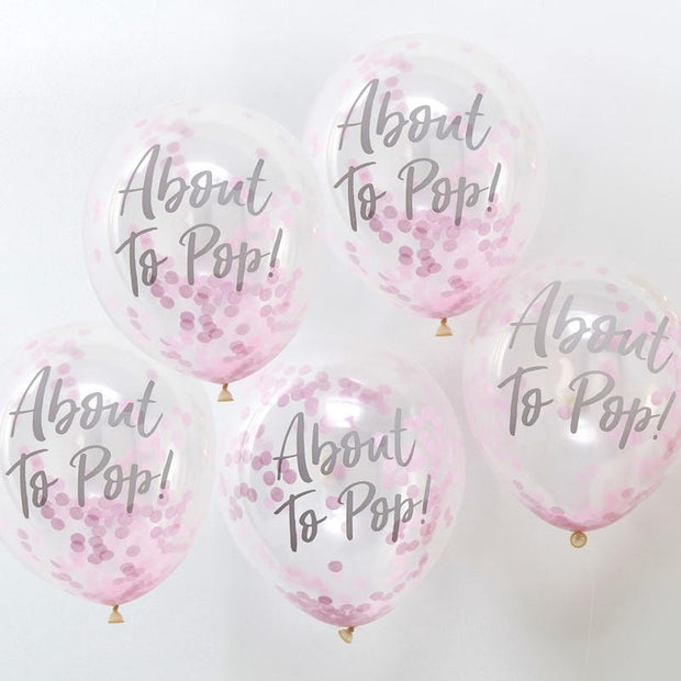 5 About To Pop Pink Confetti Balloons