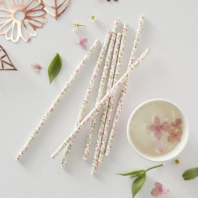 25 Floral Paper Party Straws