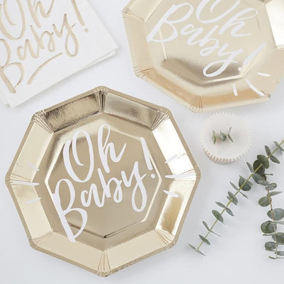 8 Oh Baby Gold Baby Shower Plates