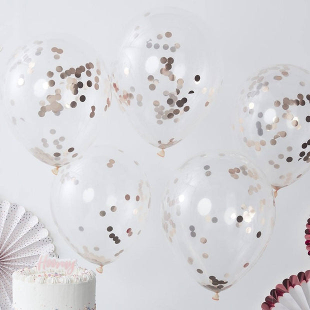 5 Rose Gold Confetti Balloons