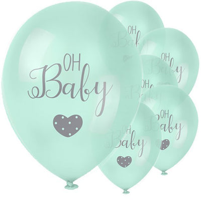 6 Mint Green Oh Baby Balloons