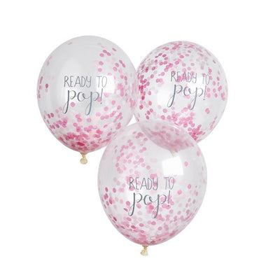 5 Pink Confetti Ready To Pop Balloons