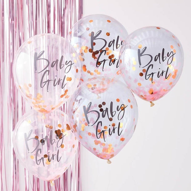 5 Baby Girl Confetti Balloons