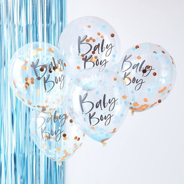 5 Baby Boy Confetti Balloons