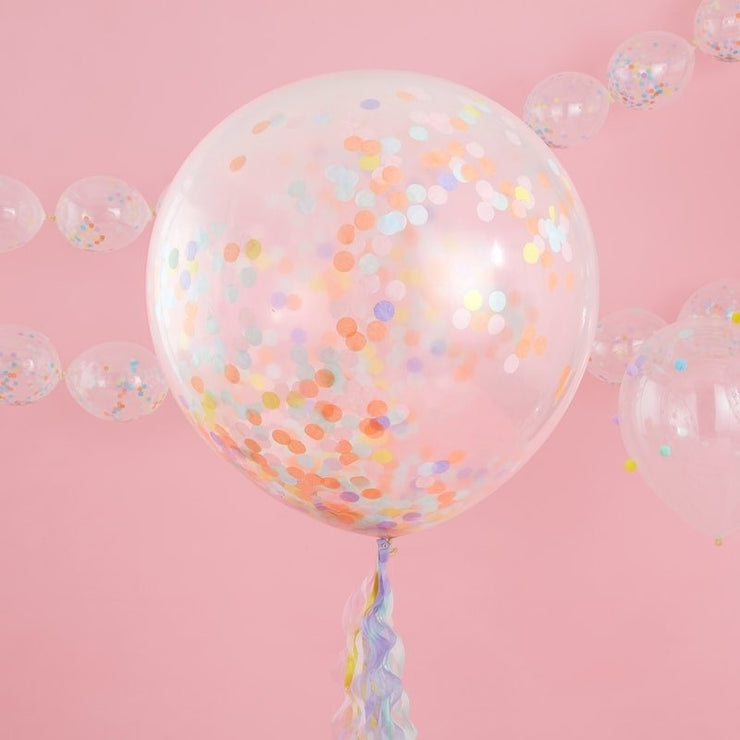 3 Large Pastel Rainbow Birthday Confetti Balloons - Eco Friendly