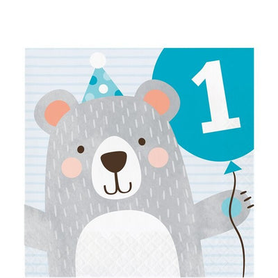 16 Bear First Birthday Paper Napkins