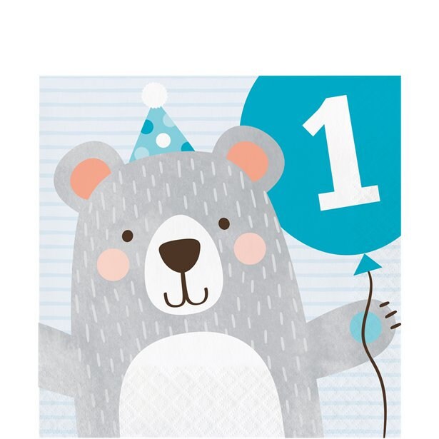 16 Bear First Birthday Paper Napkins