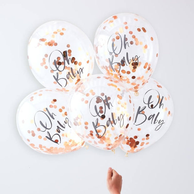5 Rose Gold Oh Baby Confetti Balloons
