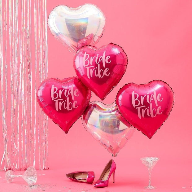 5 Pink and Iridescent Bride Tribe Foil Balloons