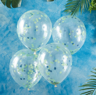 5 Green & Blue Confetti Balloons