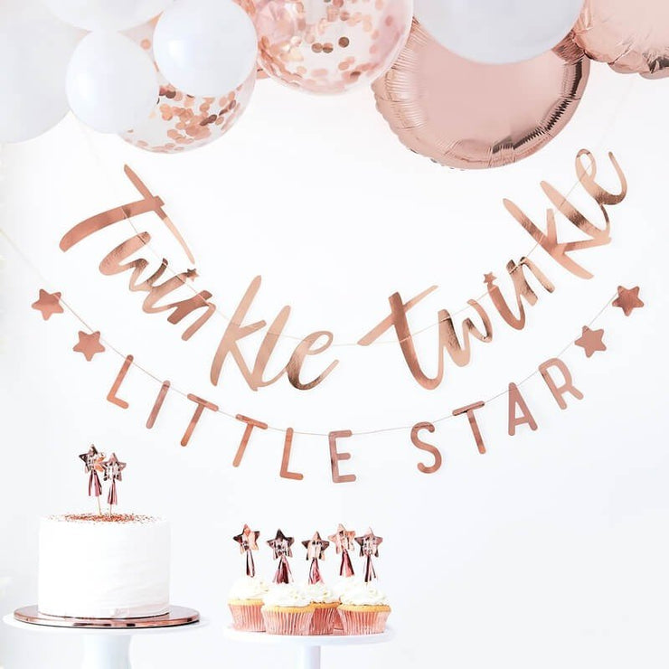 12 Twinkle Twinkle Rose Gold Cupcake Toppers