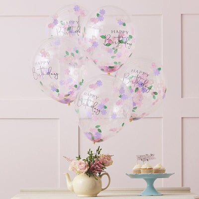 5 Floral Confetti Happy Birthday Balloons