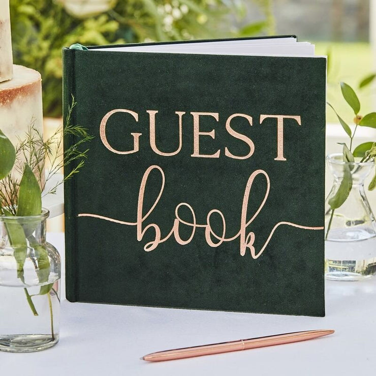 Rose Gold Green Velvet Guest Book