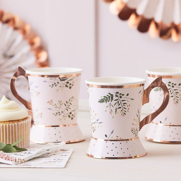 8 Floral Paper Party Tea Cups