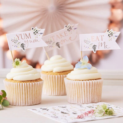12 Floral Food Tea Party Cake Toppers