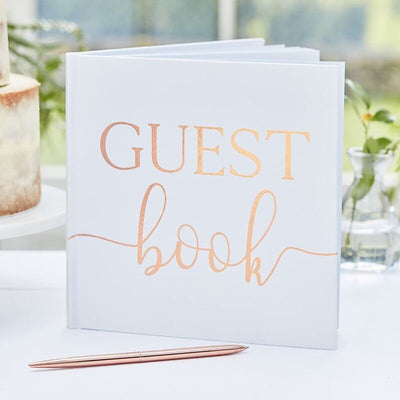 Rose Gold White Wedding Guest Book