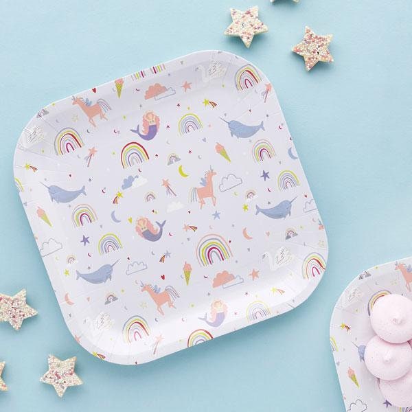 10 Mermaid, Unicorn and Rainbow Party Paper Plates