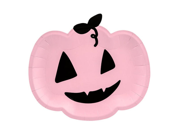 6 Pink Halloween Pumpkin Plates
