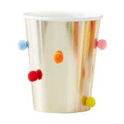 8 Gold Rainbow Pom Pom Party Cups