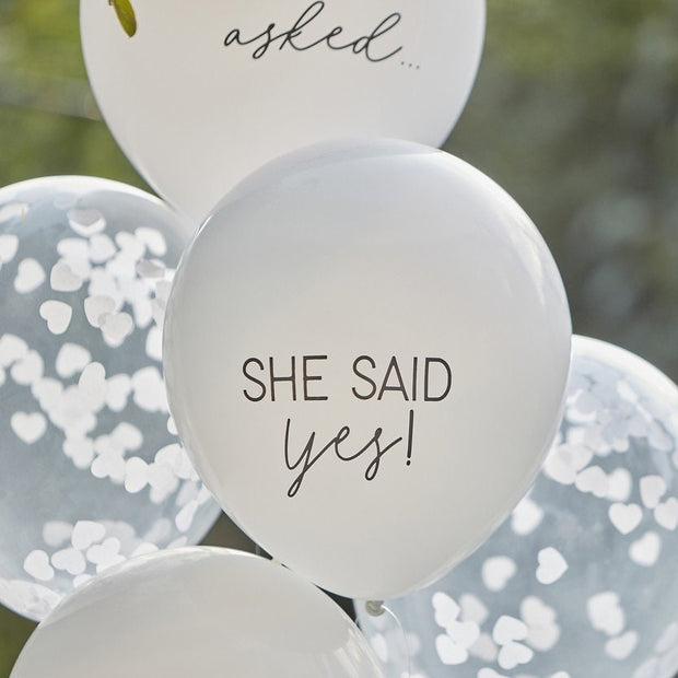 5 White Engagement Balloons