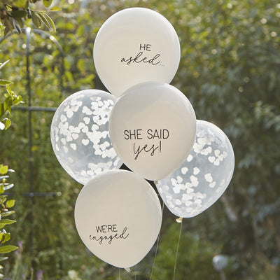 5 White Engagement Balloons
