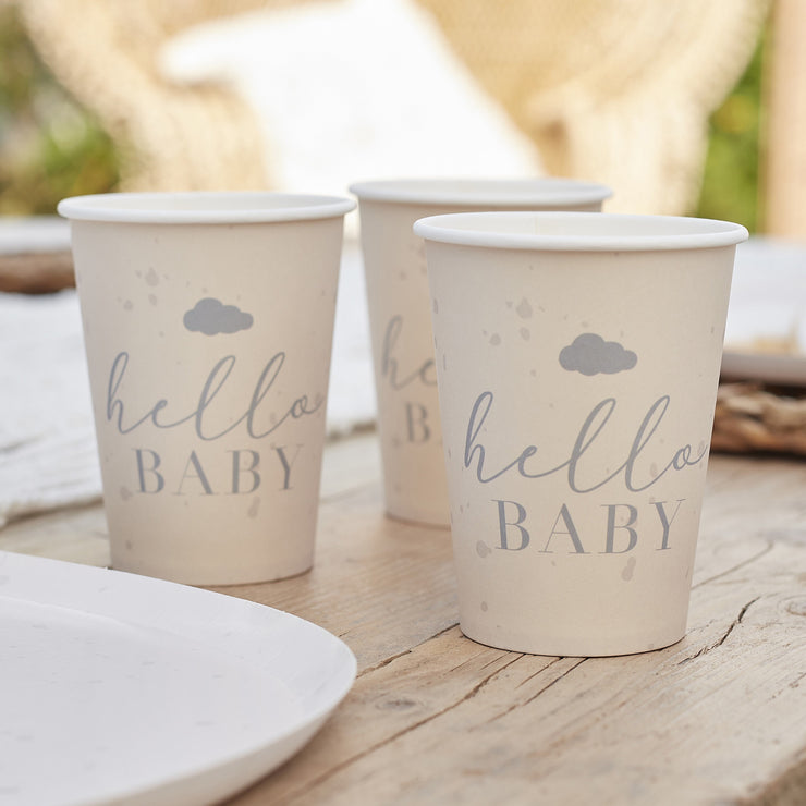 8 Hello Baby Shower Cups - Eco Friendly