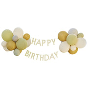 Gold Green Happy Birthday Bunting with Balloons