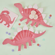8 Pink Dinosaur Party Plates