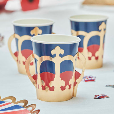 8 Coronation Crown Union Jack Party Cups