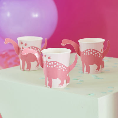 8 Pink Dinosaur Party Cups