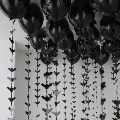 30 Black Halloween Balloons with Bat Balloon Tails