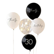 Black, Nude, Cream and Champagne Gold 30th Birthday Party Balloons