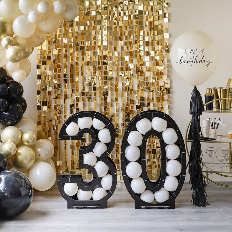 Black, Nude, Cream and Champagne Gold 30th Birthday Party Balloons