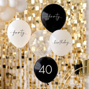 Black, Nude, Cream and Champagne Gold 40th Birthday Party Balloons