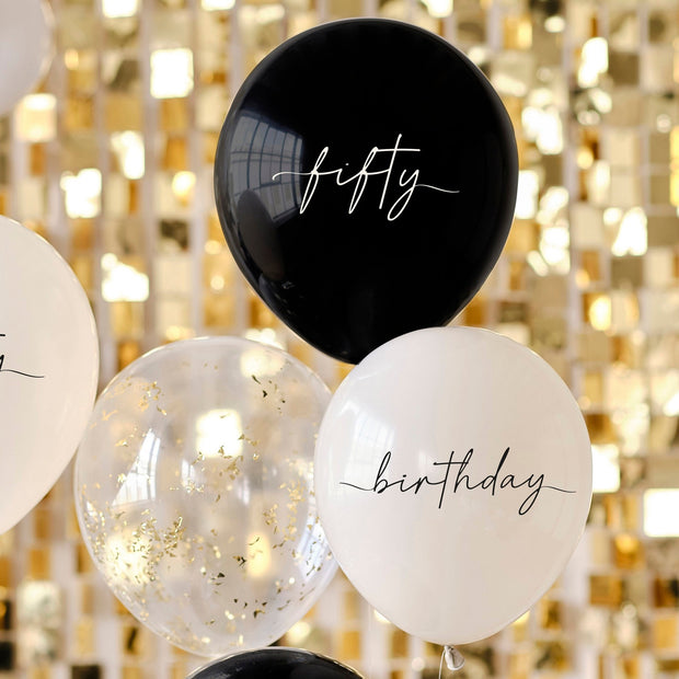 Black, Nude, Cream and Champagne Gold 50th Birthday Party Balloons
