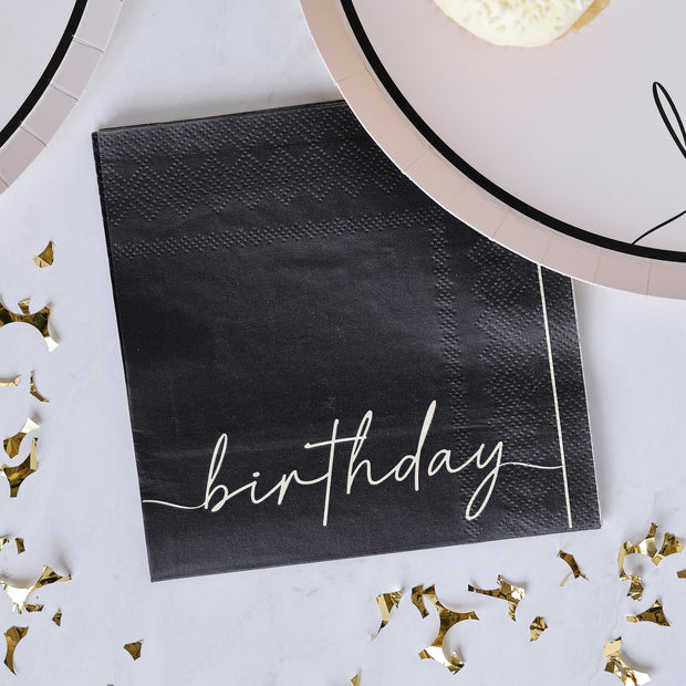 16 Nude Black Happy Birthday Party Napkins