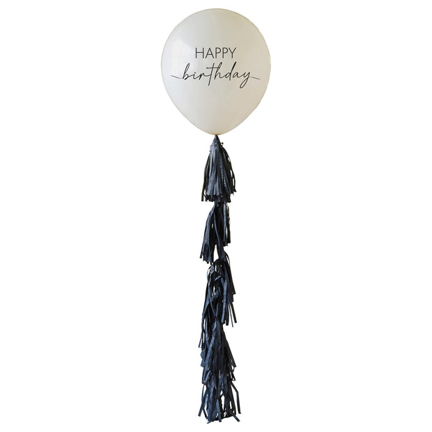 24" Happy Birthday Balloon with Black Tassel Tail